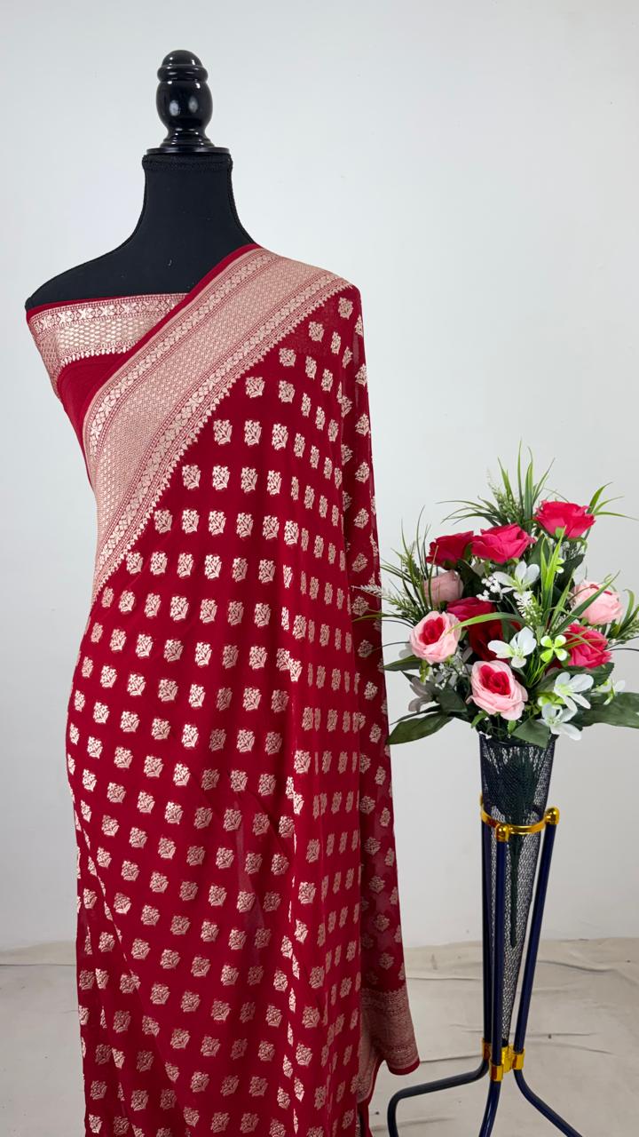Pure Banarasi Handloom Khaddi Georgette Silk Water Zari Work Saree. | NEW EDITION |