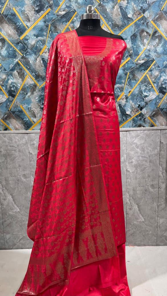 Banarasi  Resham Silk Cotton Zari  Work Unstitched Suit