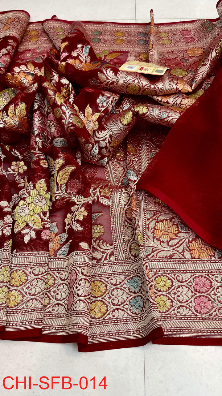 Pure Banarasi Handloom Khaddi Georgette Silk Water Zari Work Saree .| NEW EDITION |