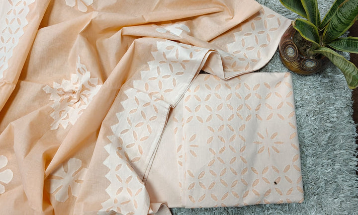 Pure Cotton Applique Work Unstitched Suit With Cotton Applique Work Dupatta