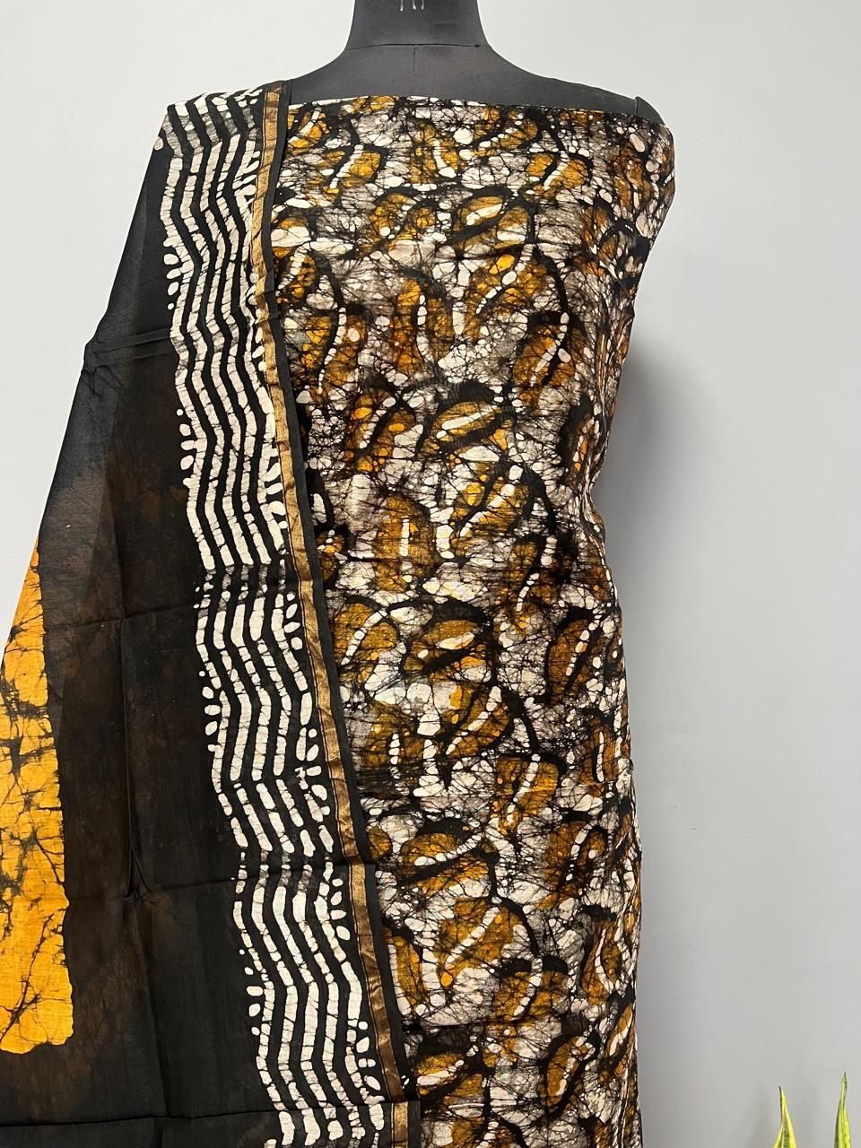 Pure Hand Block Chanderi Silk Unstitchd Suit