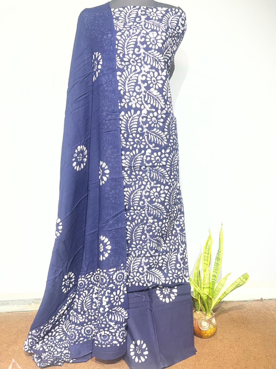 Pure Cotton Hand Block Print Unstitched Suit With Cotton Dupatta