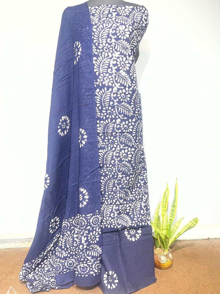 Pure Cotton Hand Block Print Unstitched Suit With Cotton Dupatta
