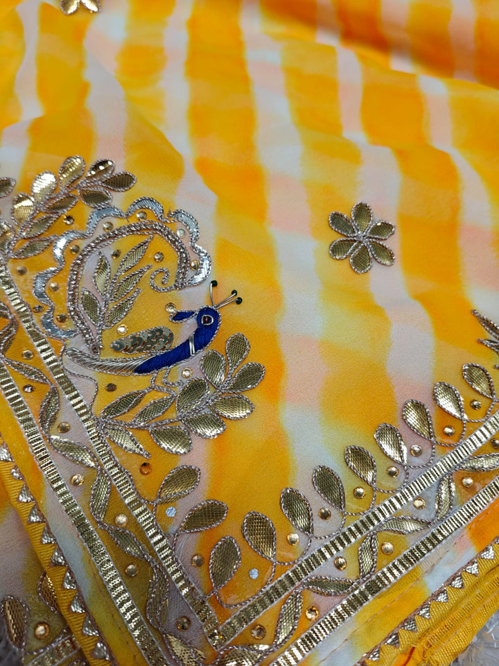 Pure Chiffon gota pati Hand work saree With Blouse.