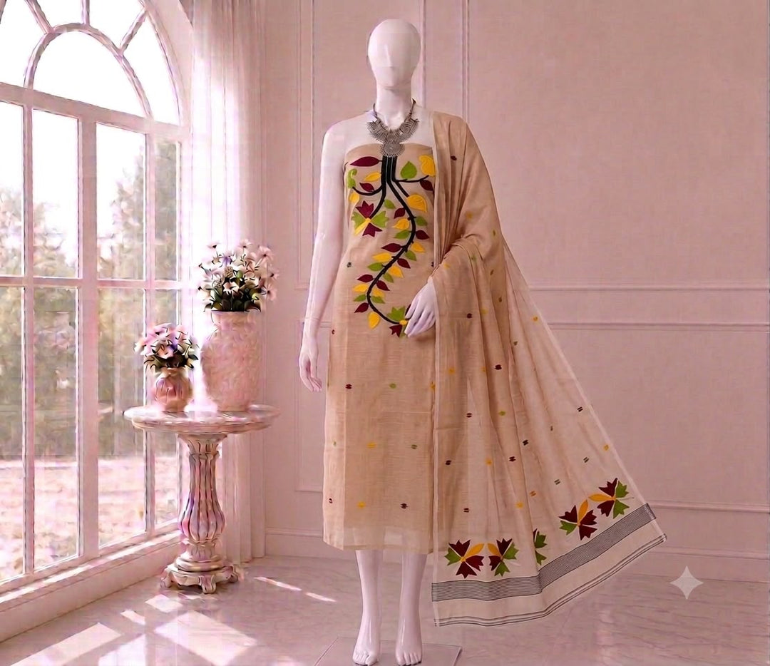 Designer Floral Embroidered Unstitched Suit with Dupatta