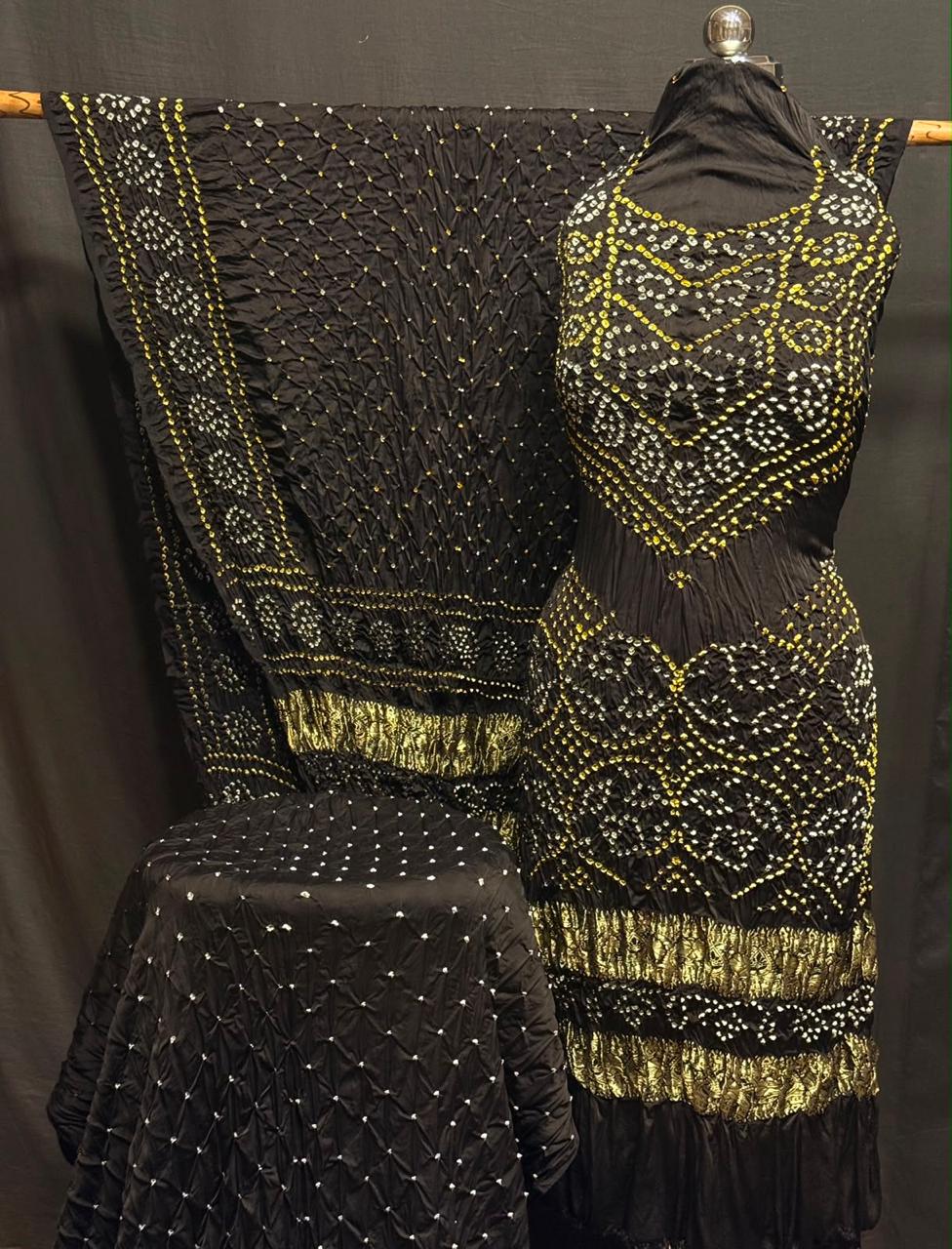 Premium Pure Modal Silk Rayi Bandhej 3-Piece Suit with Heavy Tissue Pallu Dupatta