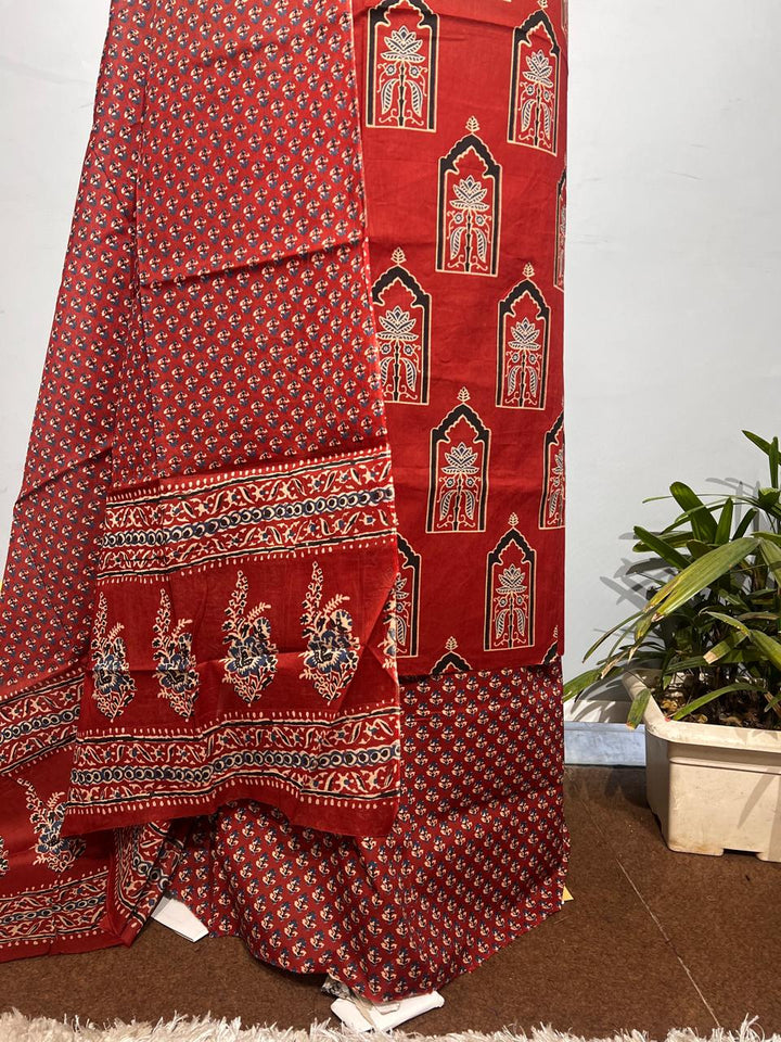 Pure Cotton Azrakh Print Unstitched suit With Dupatta.