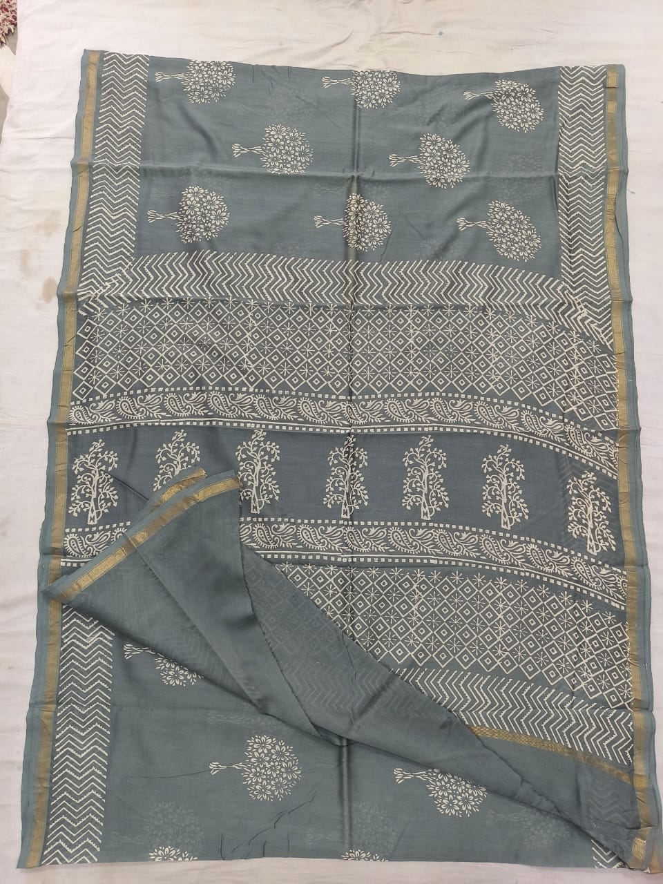 Pure Chanderi Silk Hand Block Print Saree.