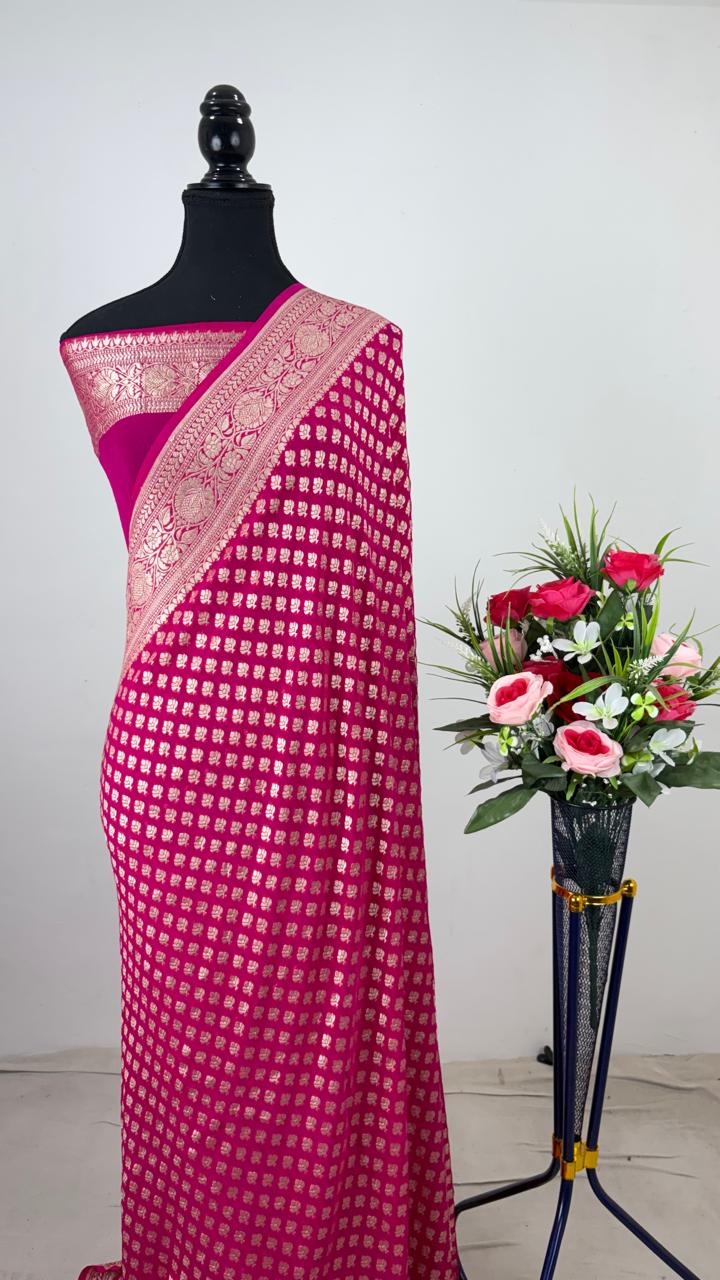 Pure Banarasi Handloom Khaddi Georgette Silk Water Zari Work Saree. | NEW EDITION |