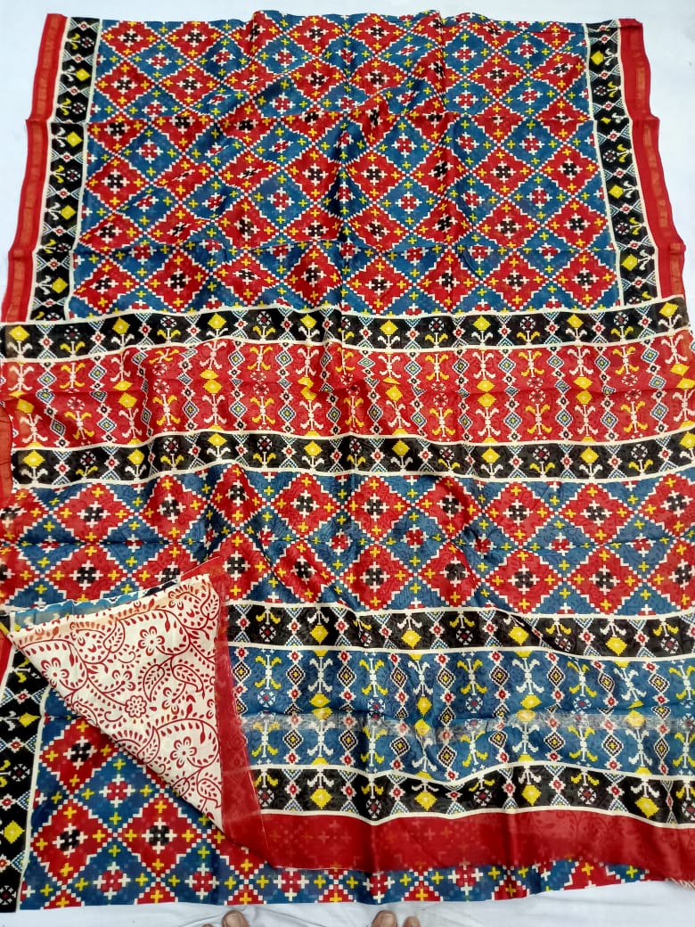 Pure Chanderi Silk Hand Block Print Saree.