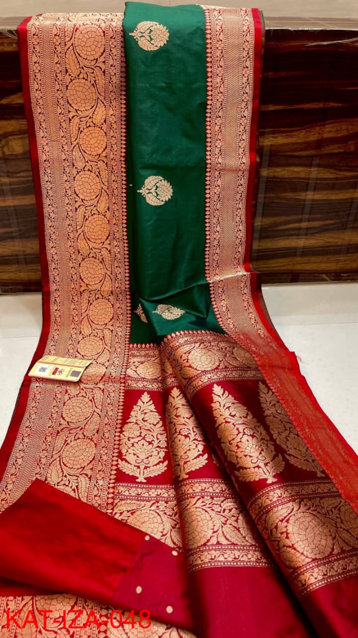 Pure Banarasi Katan Silk Saree With Antique Zari Work .