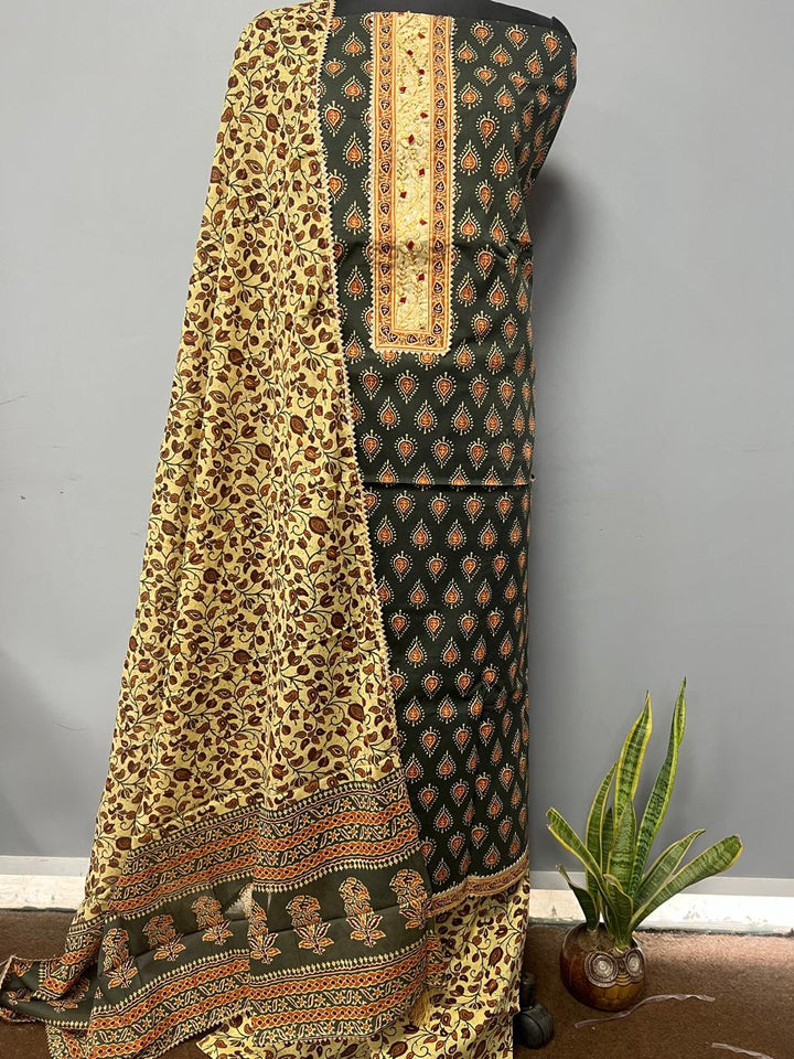 Pure Cotton Hand Block Gotta patti Work unstitched suit.