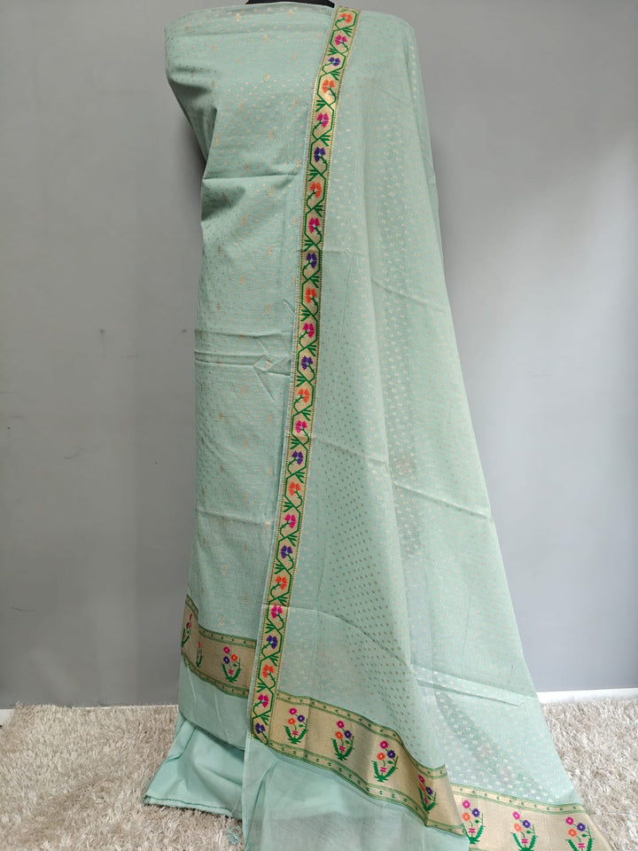 Pure Banarasi Chanderi Jamdani Work Unstitched Suit