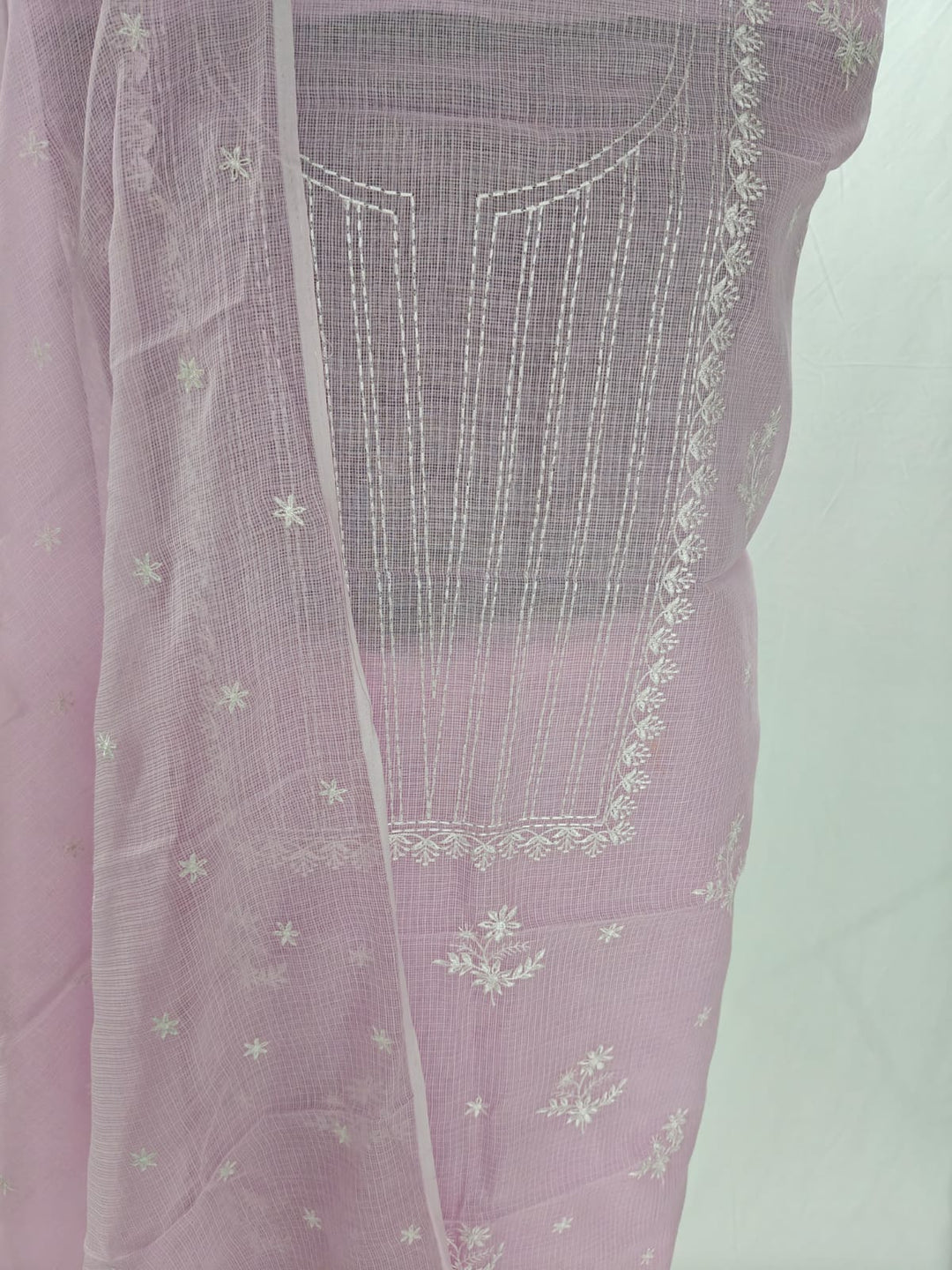 Chikankari Hand Work 2pc Unstitched Suit in Kota doria Fabric .