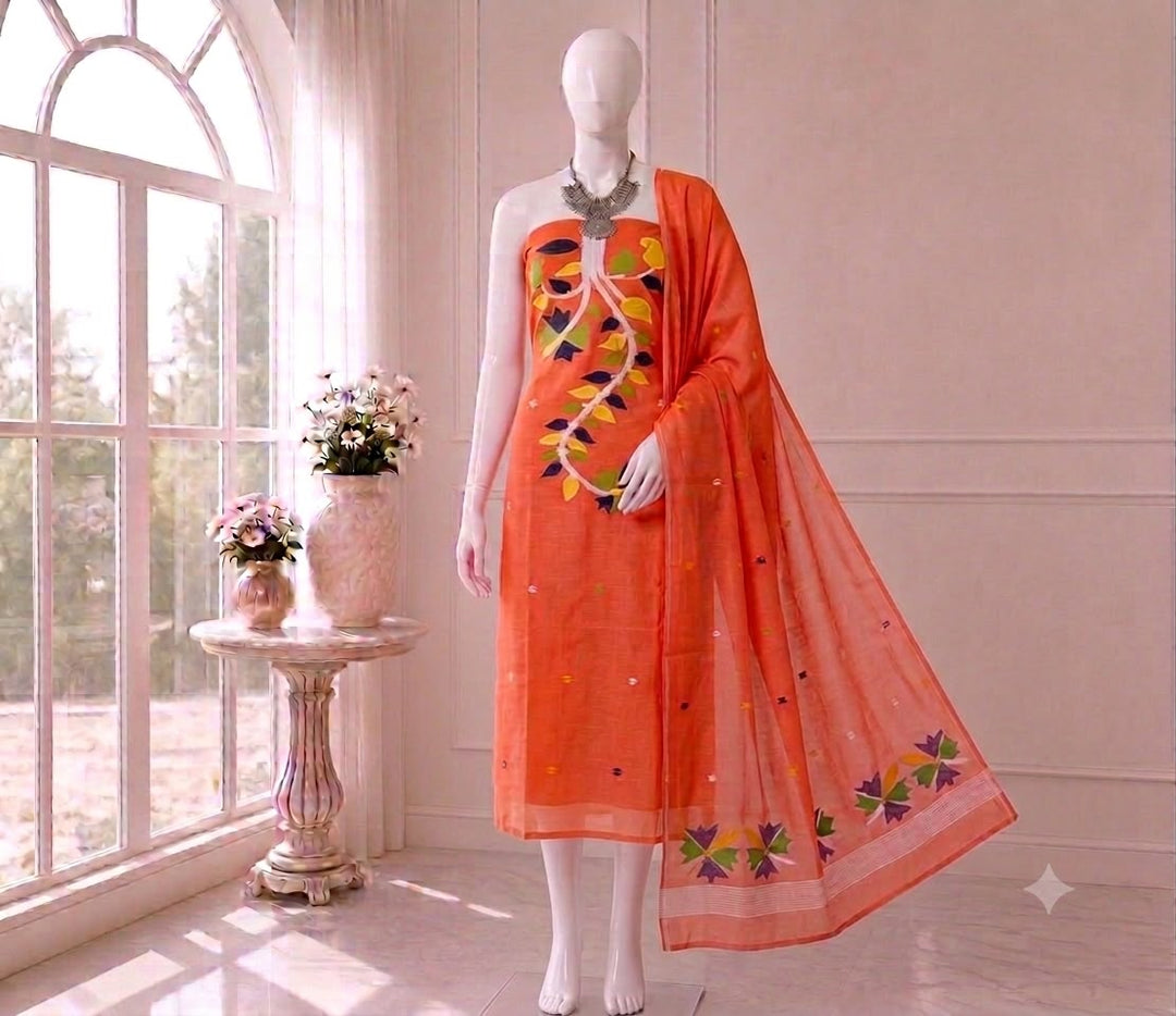 Designer Floral Embroidered Unstitched Suit with Dupatta