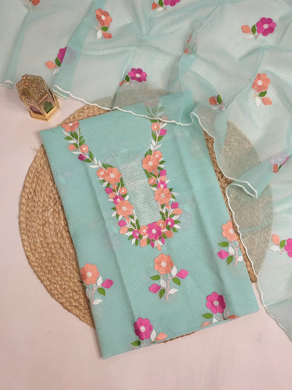 Exclusive Pure Kota Cotton Unstitched Suit With Embroidery Work