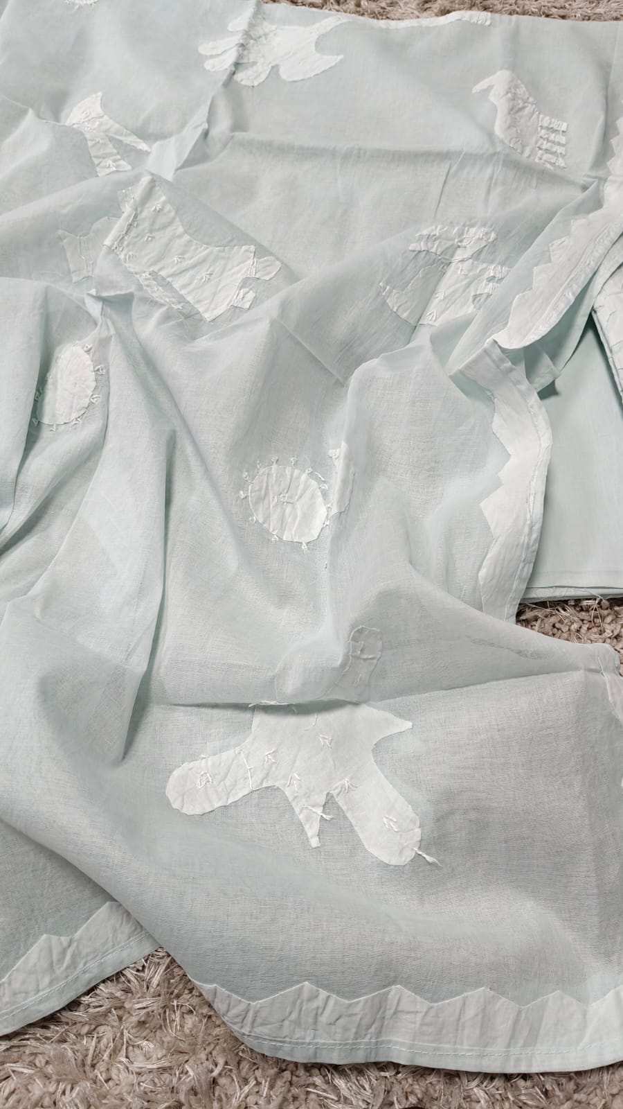 Pure Cotton Applique Work Unstitched Suit With Cotton Applique Work Dupatta.