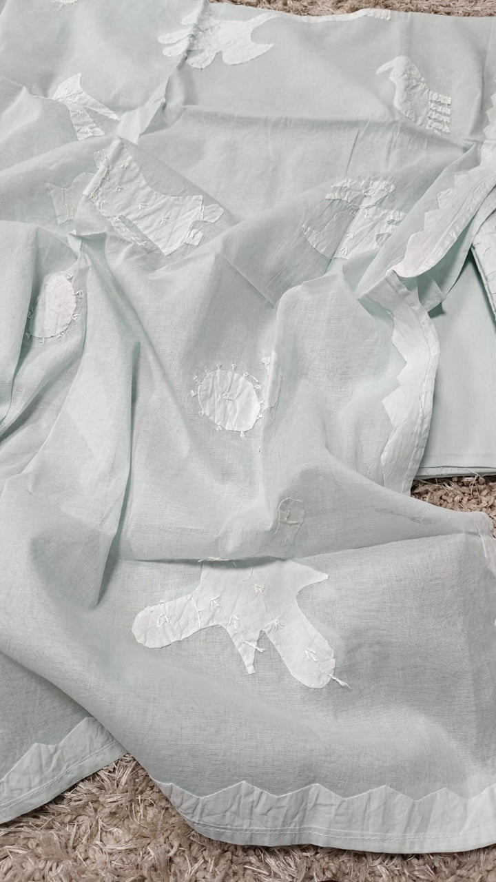 Pure Cotton Applique Work Unstitched Suit With Cotton Applique Work Dupatta.