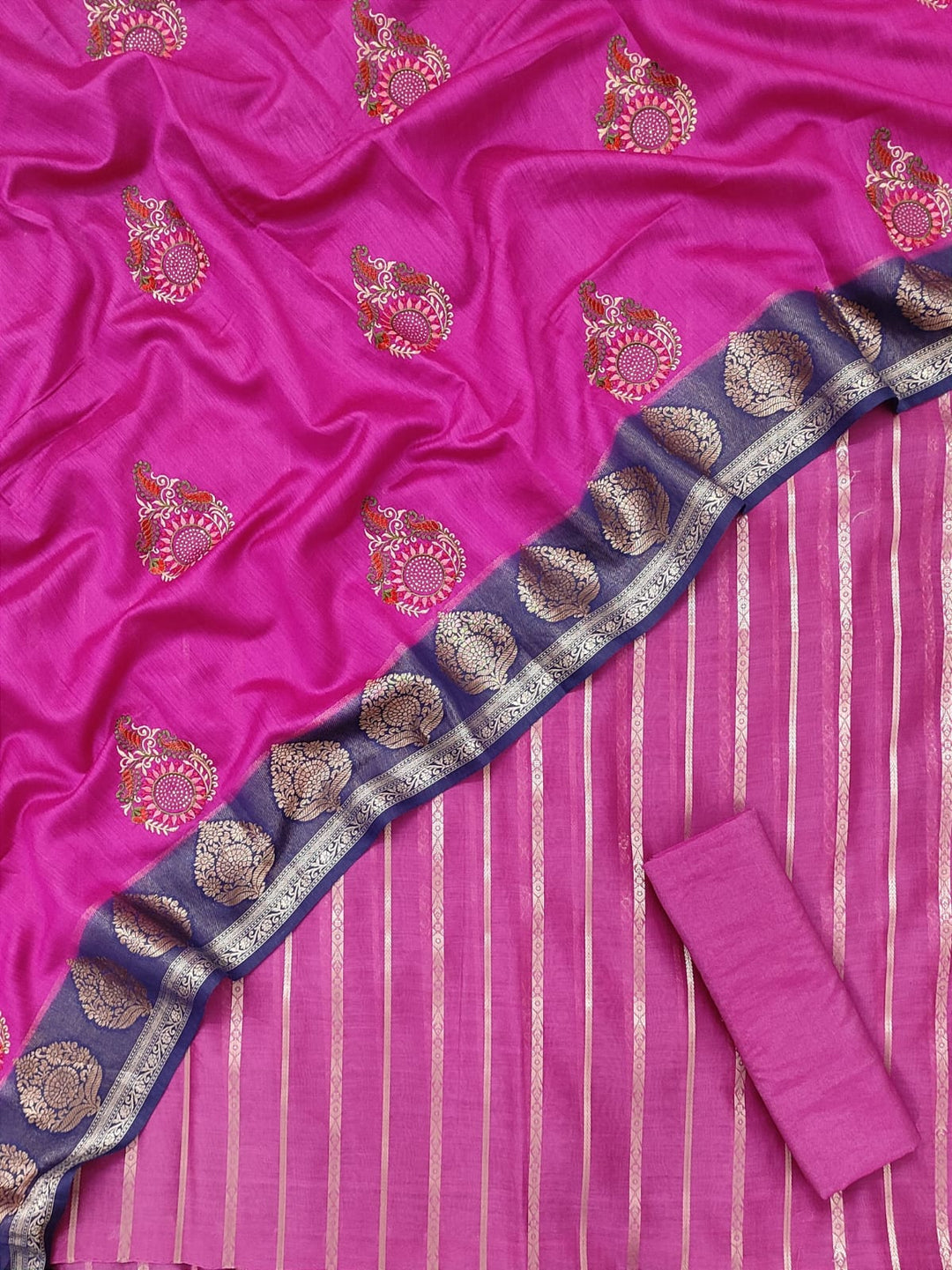 Banarasi Chanderi Silk Zari Work Unstitched Suit With Dupatta .