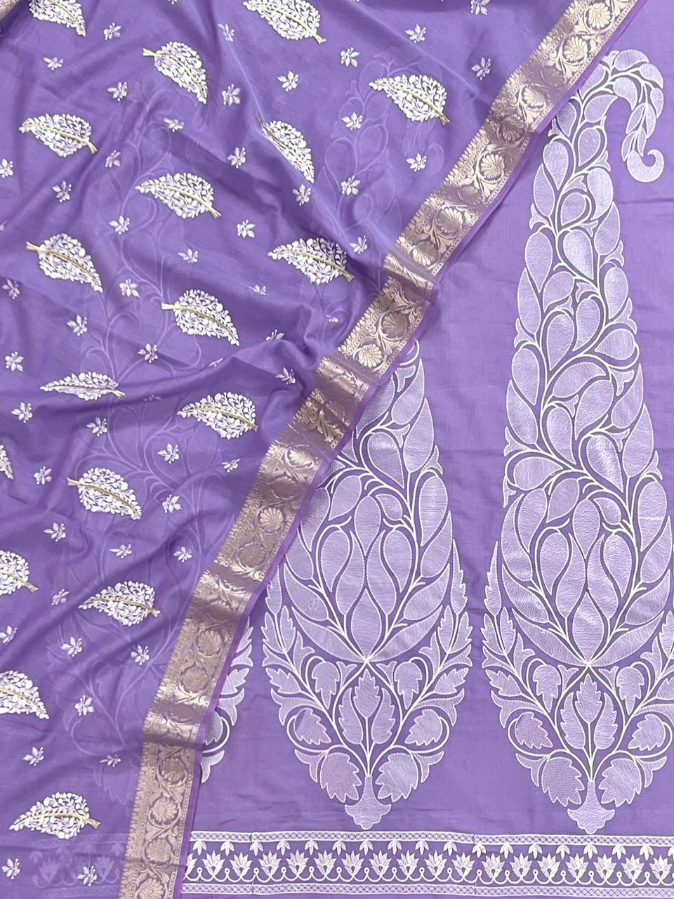 Banarasi Chanderi Silk Zari work unstitched Suit With Chanderi Silk Zari Work Dupatta.