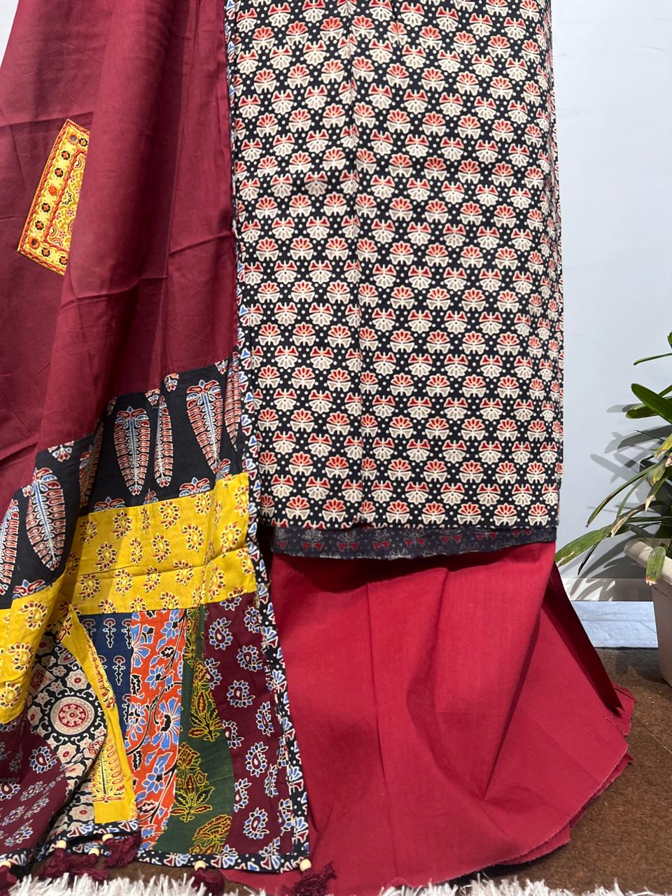 Pure Cotton Azrakh Print Unstitched suit With Dupatta.