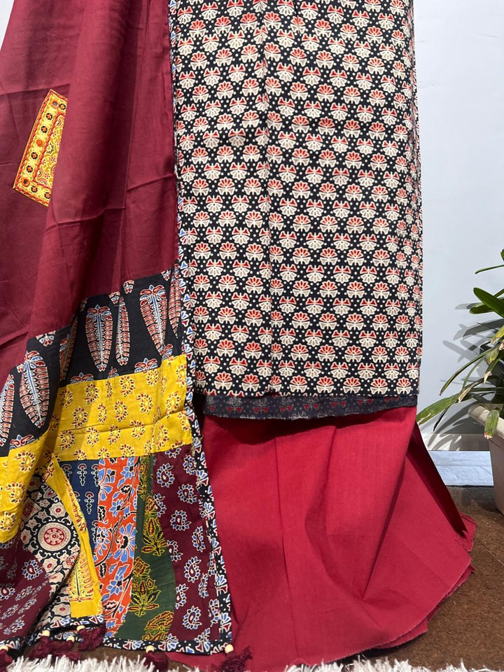 Pure Cotton Azrakh Print Unstitched suit With Dupatta.