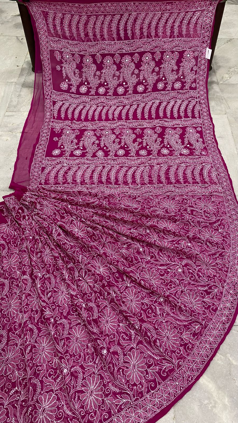 Pure Chiffon Georgette Chikankari Hand Embroidery Full Jaal Work Saree.