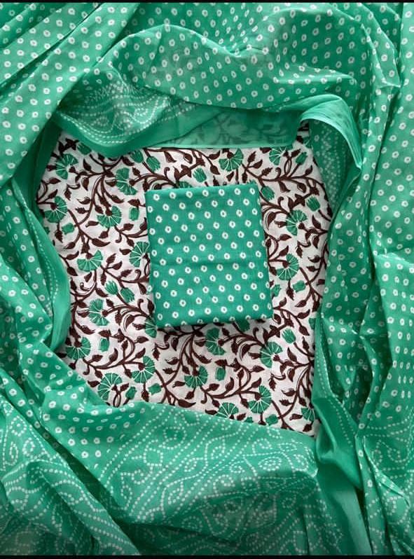 Pure Cotton Hand Block Print Unstitched Suit With Cotton Dupatta