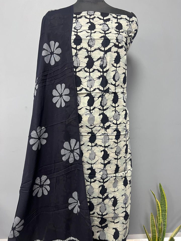 Pure Cotton Hand Block Print Unstitched Suit With Cotton Dupatta