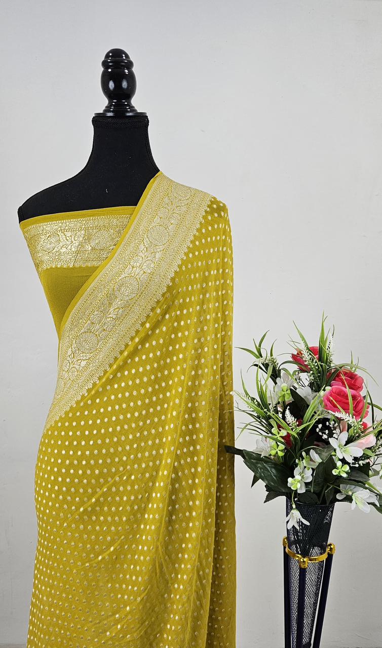 Pure Banarasi Handloom Khaddi Georgette Silk Water Zari Work Saree. | NEW EDITION |