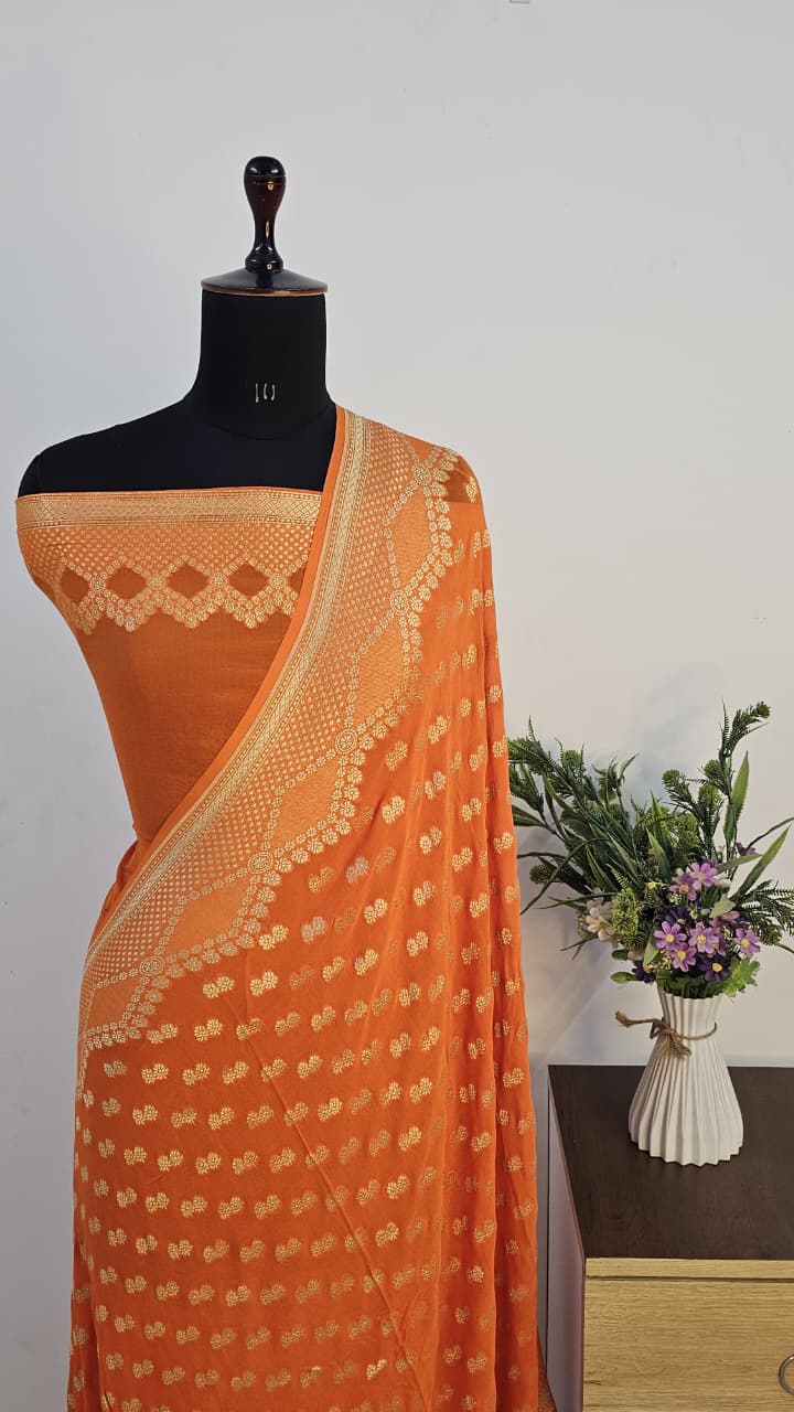 Pure Banarasi Handloom Khaddi Georgette Silk Water Zari Work Saree. | NEW EDITION |