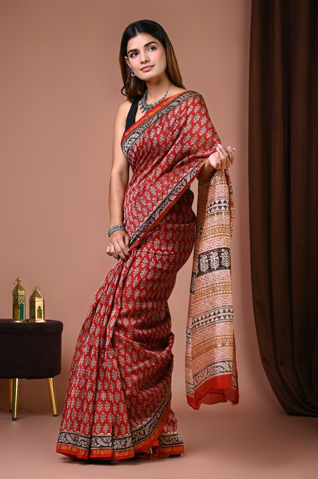 Hand Block Print Pure Chanderi Saree With Blouse