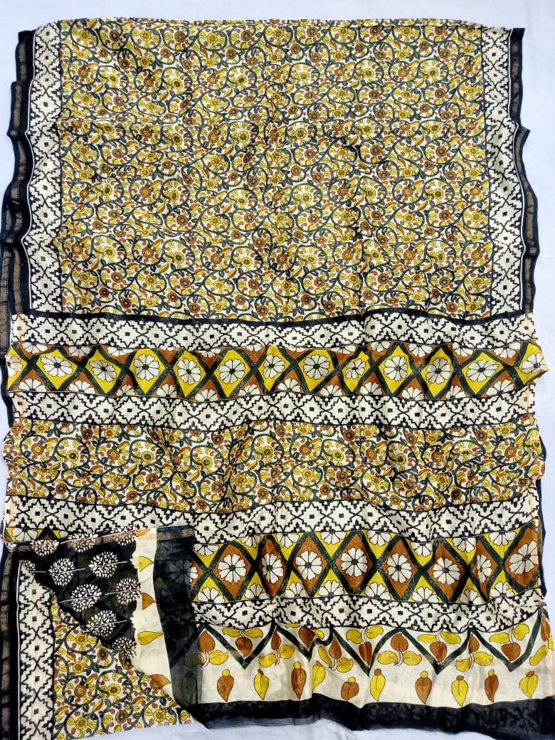 Pure Chanderi Silk Hand Block Print Saree.