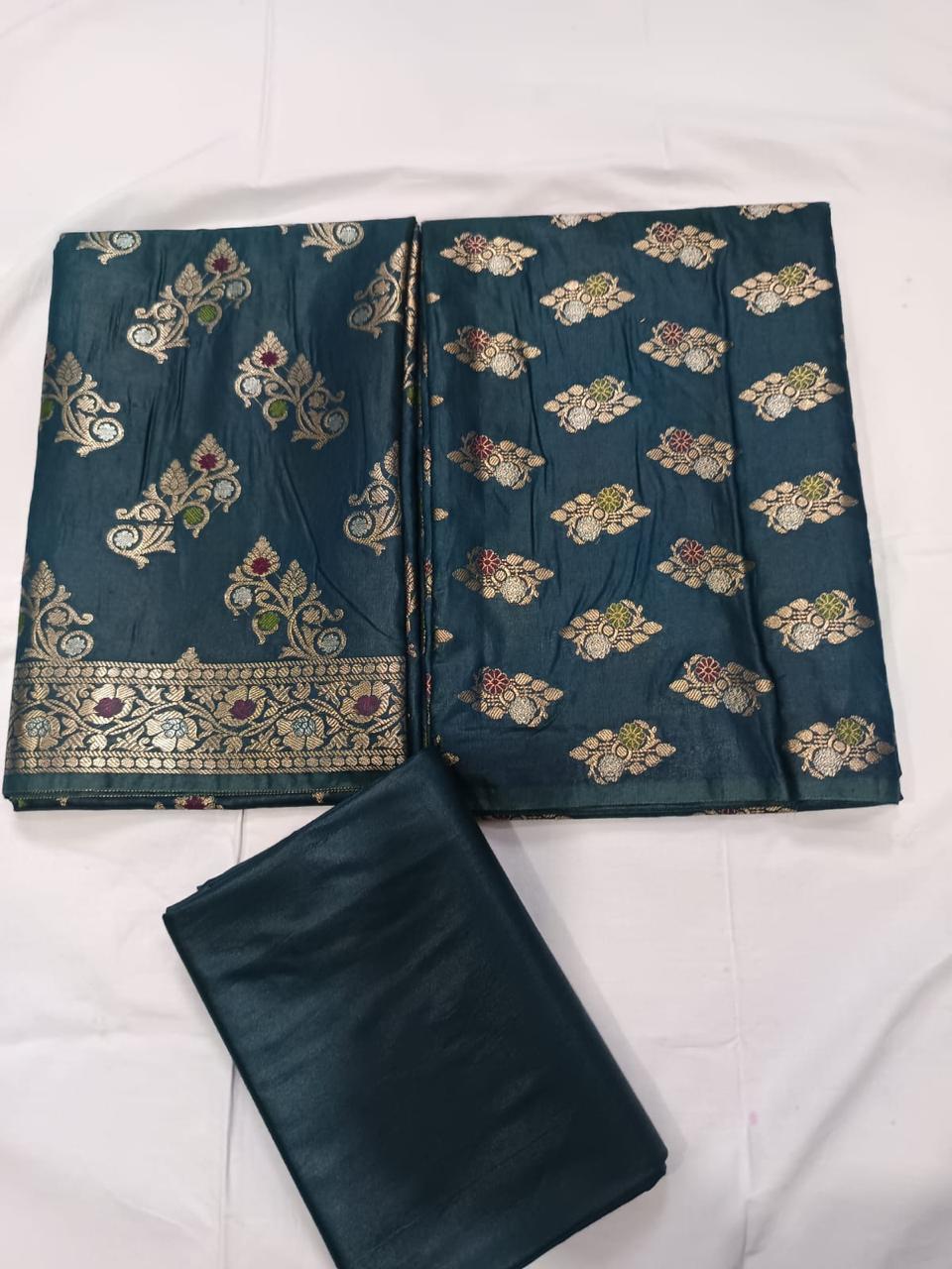 Banarasi  Resham Silk Cotton Zari  Work Unstitched Suit