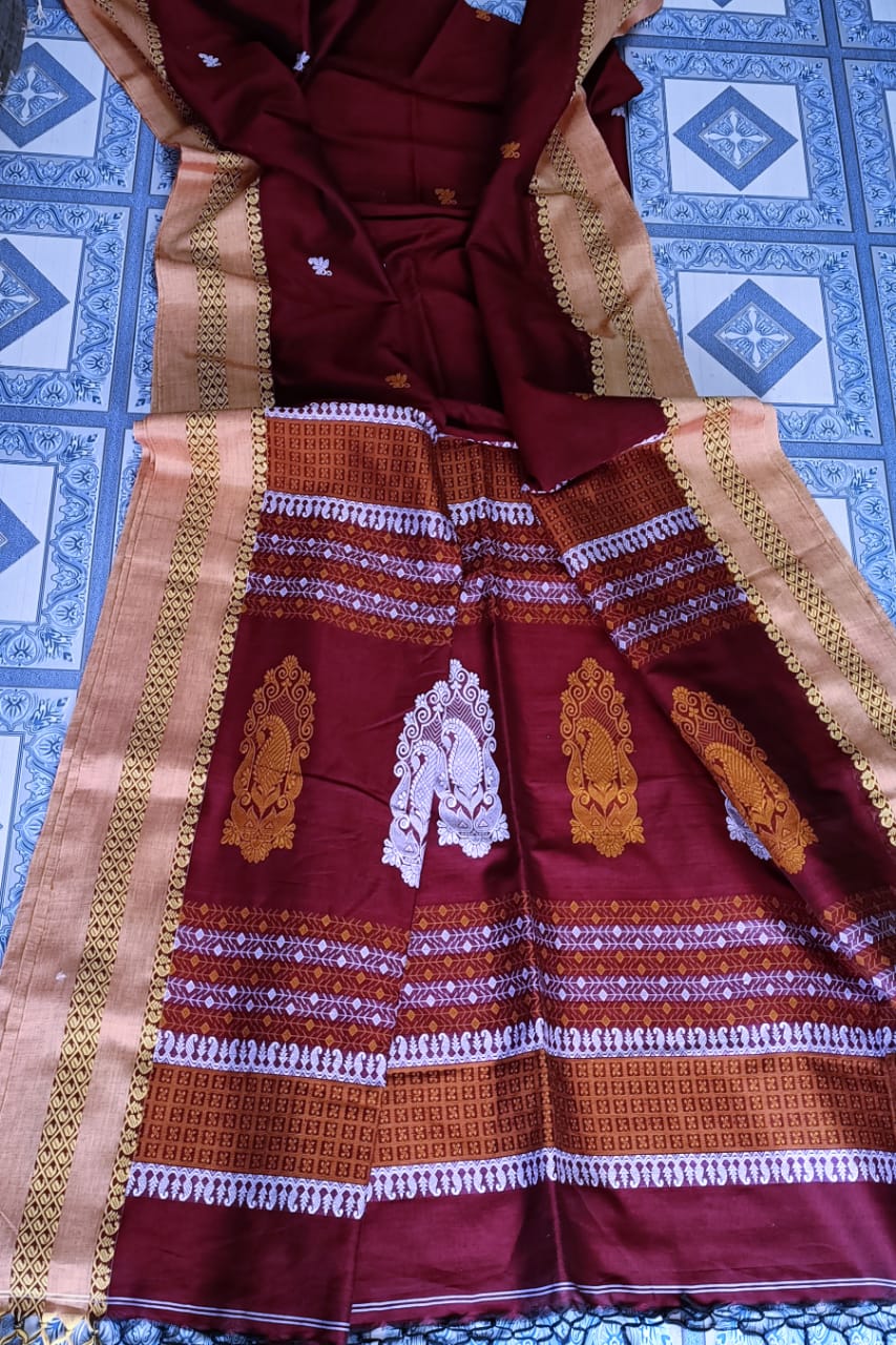 Pure Cotton jamdani Saree With Running Blouse  . ( Length- 6.3 meter