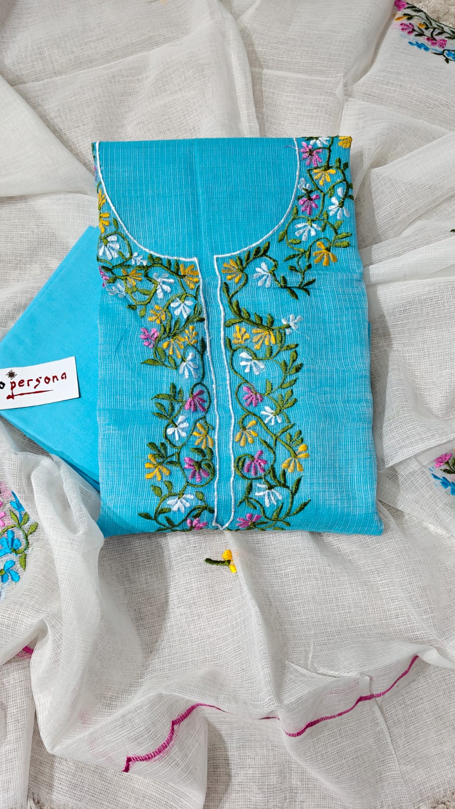 Kota Doriya Embroidery Unstitched Suit With Cut Work Dupatta