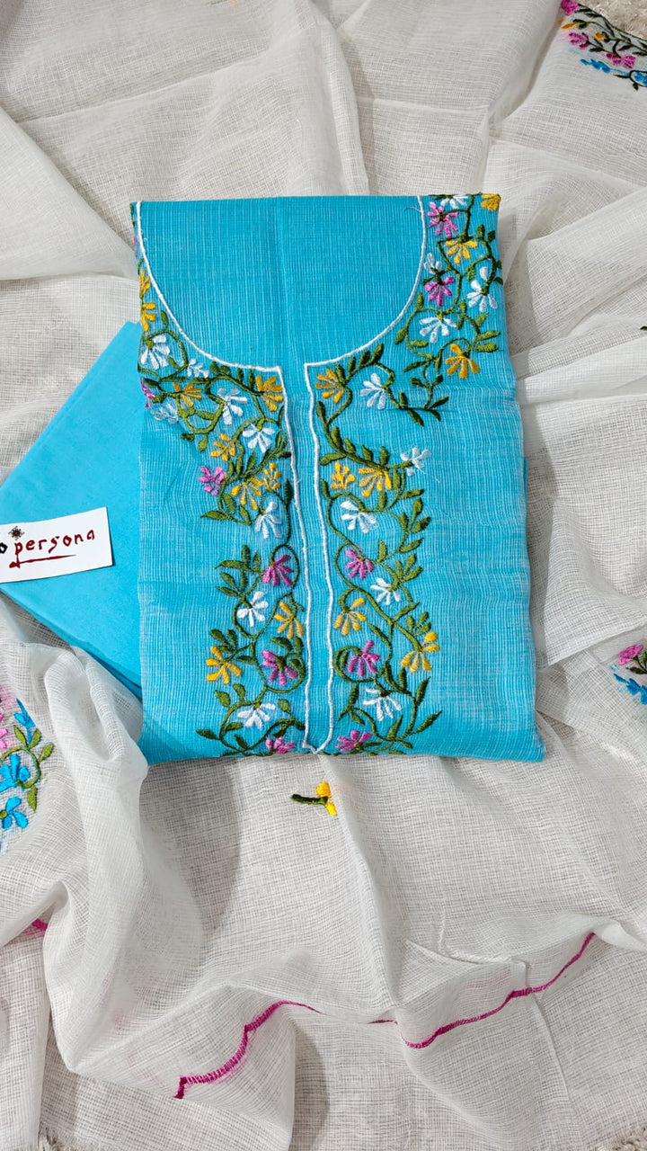 Kota Doriya Embroidery Unstitched Suit With Cut Work Dupatta