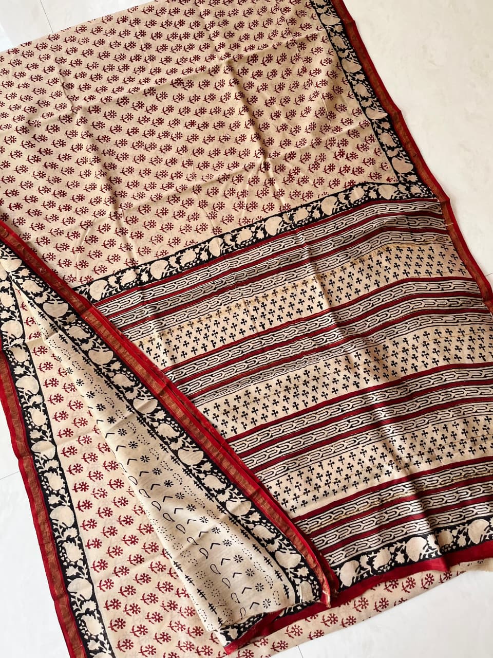 Hand Block Print Pure Chanderi Saree With Blouse