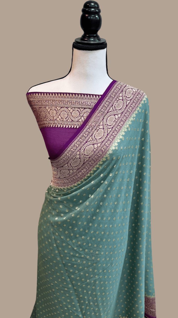 Pure Banarasi Handloom Khaddi Georgette Silk Saree .