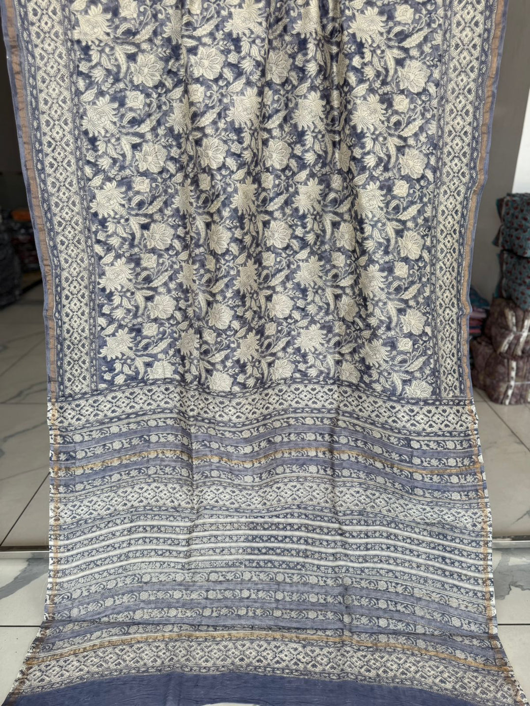 Hand Block Print Pure Chanderi Saree With Blouse