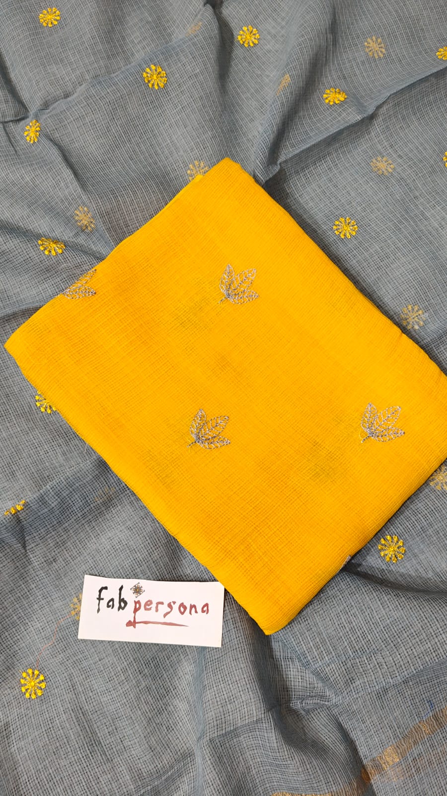 Mustard Yellow Kota Doria Salwar Suit with Embroidery work