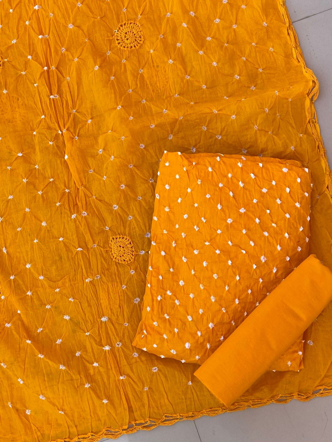 Pure Cotton Shatin Badhani Print Unstitched suit