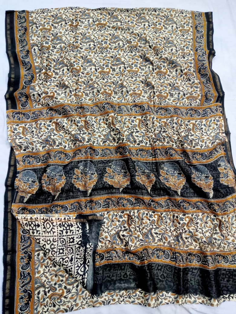 Pure Chanderi Silk Hand Block Print Saree.