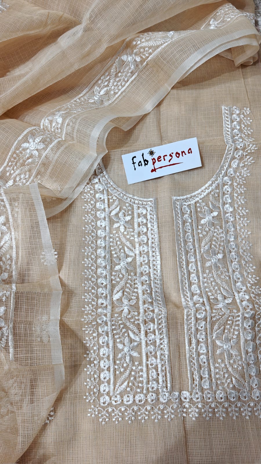 Pure Cotton Kota Doriya Embroidery Work Unstitched Suit With Chikankari Bottom.