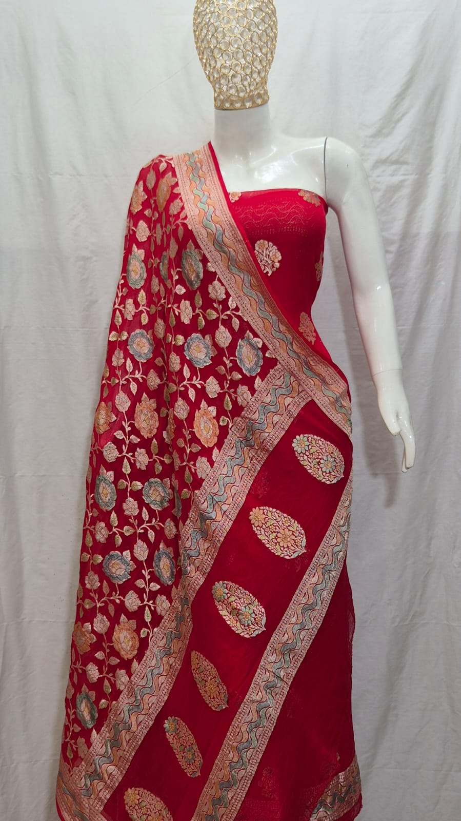 Pure Khhadi Chiffon Georgette Water Zari Work Unstitched Suit With khhadi Georgette Dupatta.