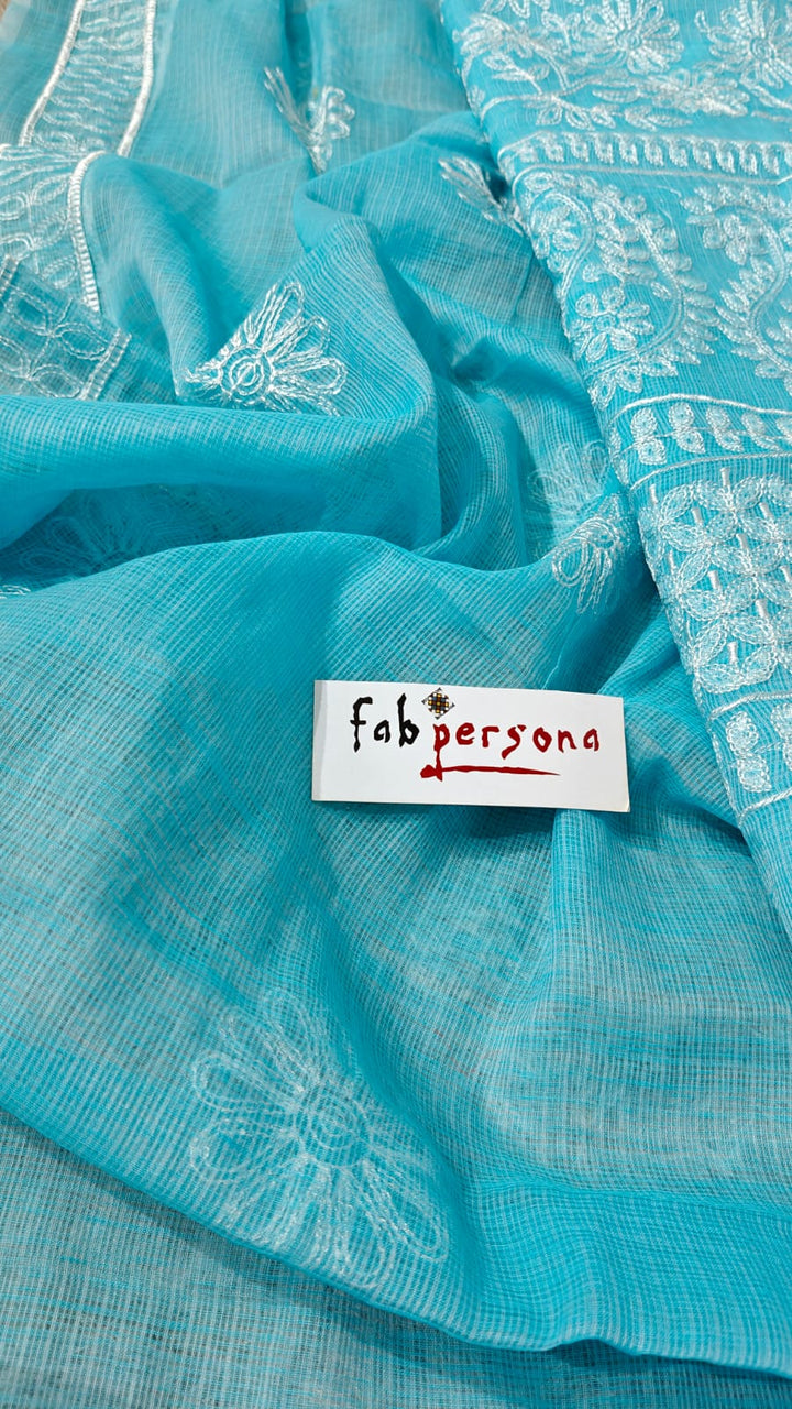 Pure Cotton Kota Doriya Embroidery Unstitched Suit With Dupatta