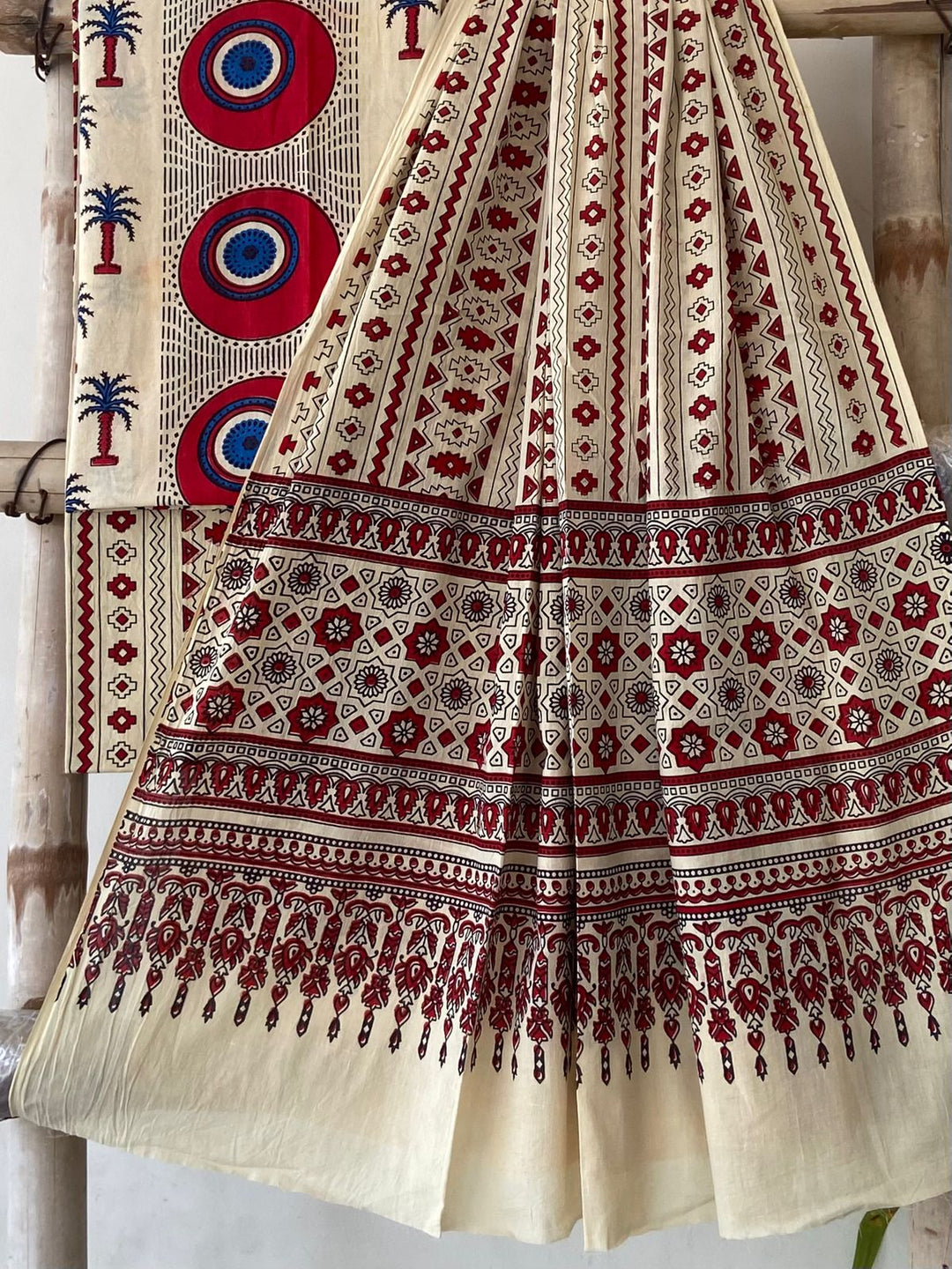 Pure Cotton Azrakh Print Unstitched Suit With  cotton Duppatta