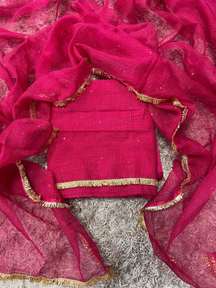 Pure Kota doria 3 pc Unstitched Suit with Mukaish work
