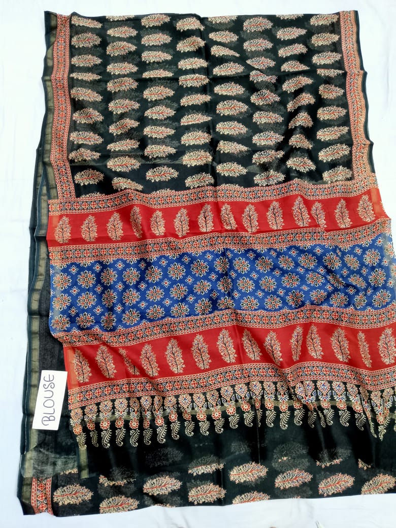 Pure Chanderi Silk Hand Block Print Saree.