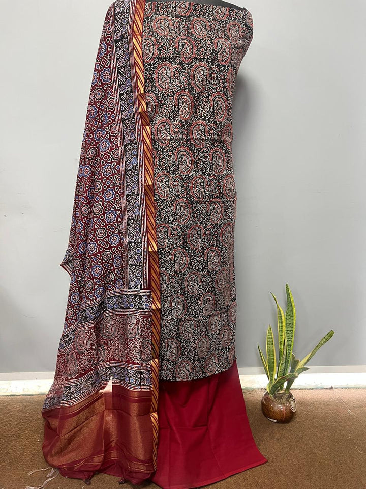Pure Cotton Hand Block Print Unstitched Suit With Cotton Dupatta